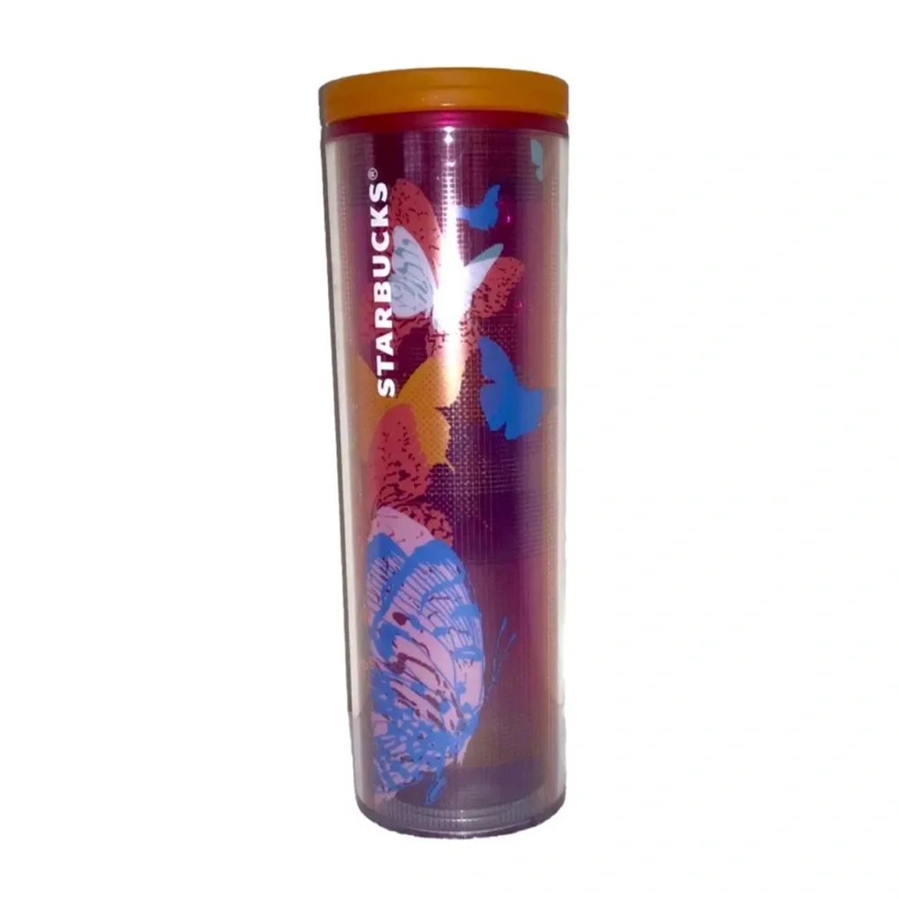 Rare Starbucks Butterfly Floral Travel Cup Reusable Tumbler Orange Sip Lid New
